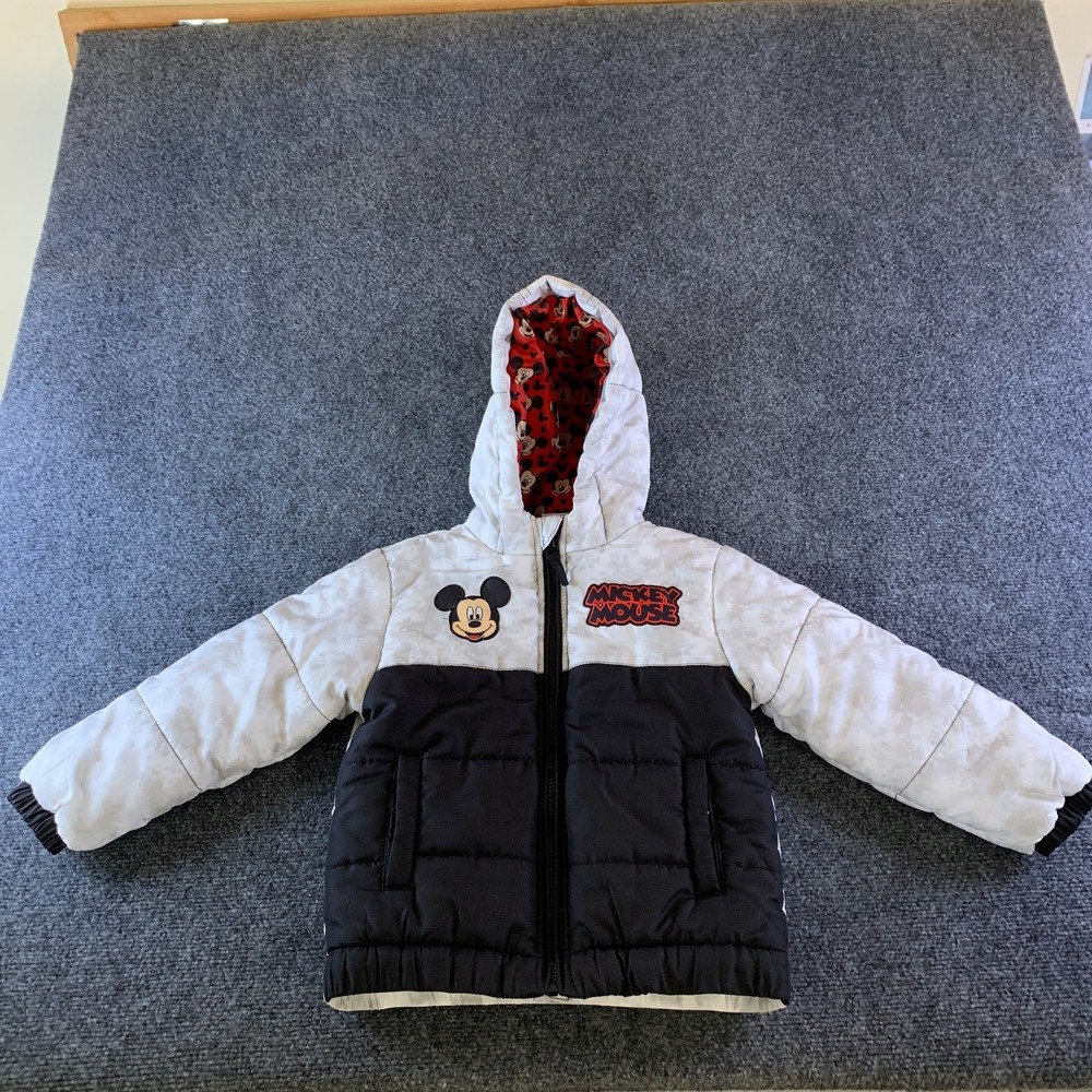 Disney Junior Mickey Mouse Puffer Jacket Toddler Boys 4T Beige Black Full Zip